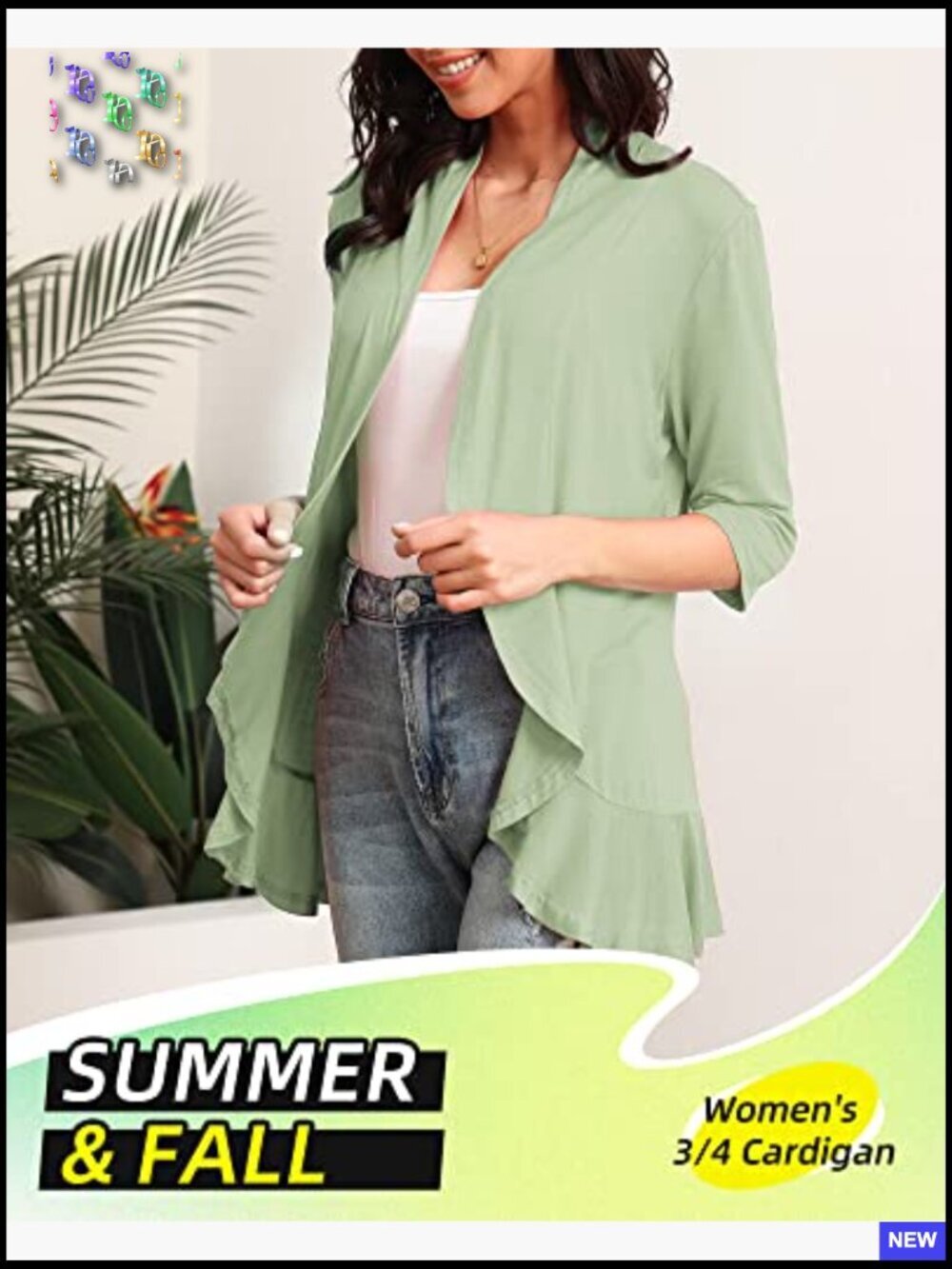 3/4 Sleeve Cardigan Shawl Collar Open Front Lightweight Elegant Soft - Picture 2 of 7
